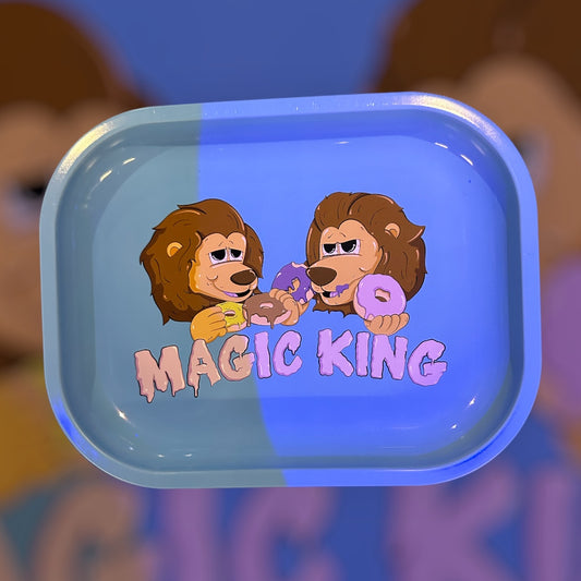 Rolling Tray Metal Magic King (Small) - Plateau Magic King "Lions Donuts" BLEU