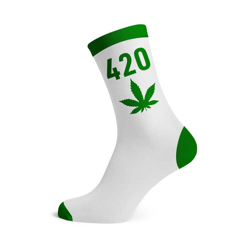 Cannabis Chaussettes -  Blanc/Vert "420" (40-45)