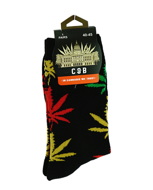 Cannabis Chaussettes Noires - Feuilles Canna Multi (40-45)